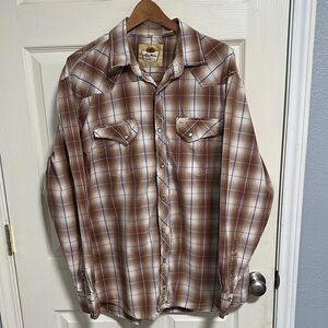 Larry Mahan Brown Plaid Casual Button Down Shirt
